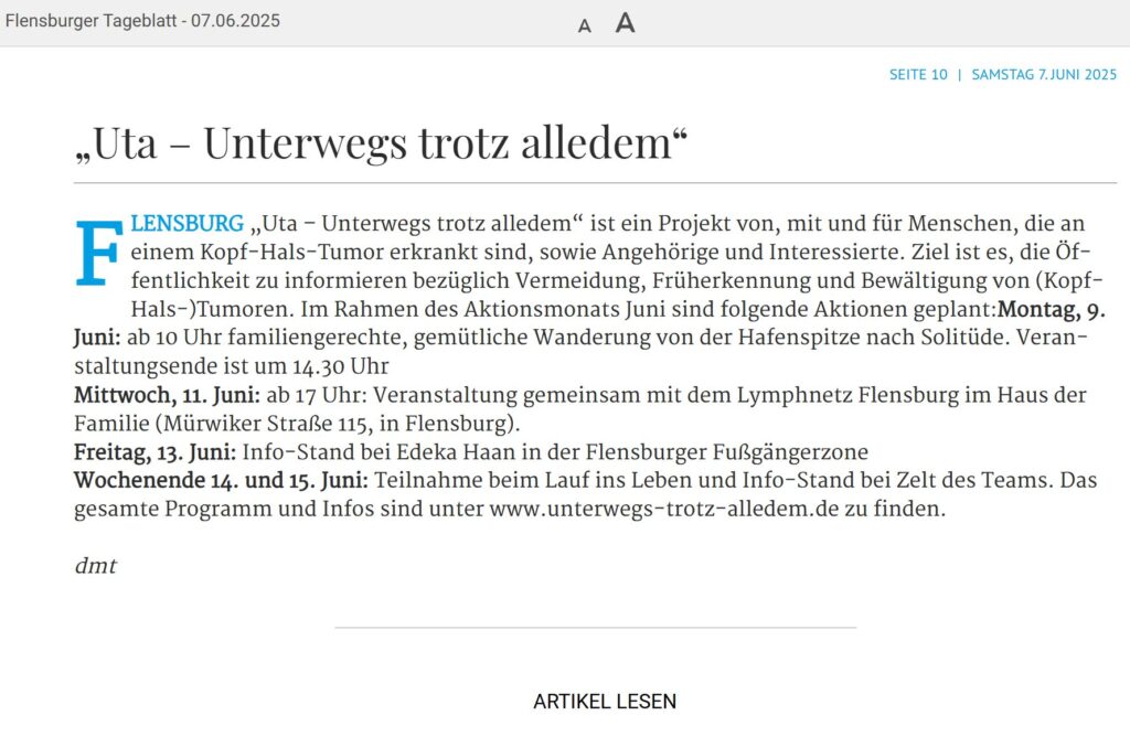 Uta im Flensburger Tageblatt